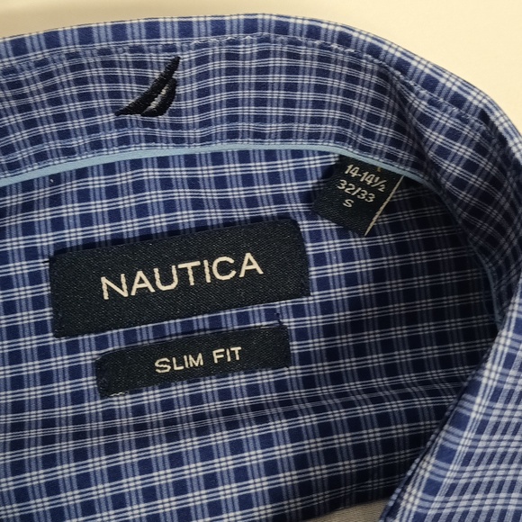 Nautica|long sleeve Dress shirt slim fit Mens Sz 14/14 1/2 32/33 Small plaid NWT - Picture 5 of 12